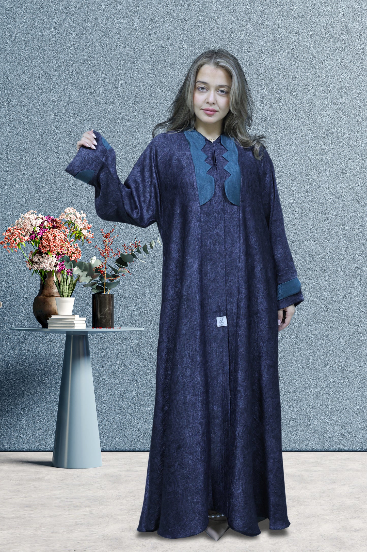 Royal Ocean Scallop Abaya – Deep Blue (All Sizes Available)