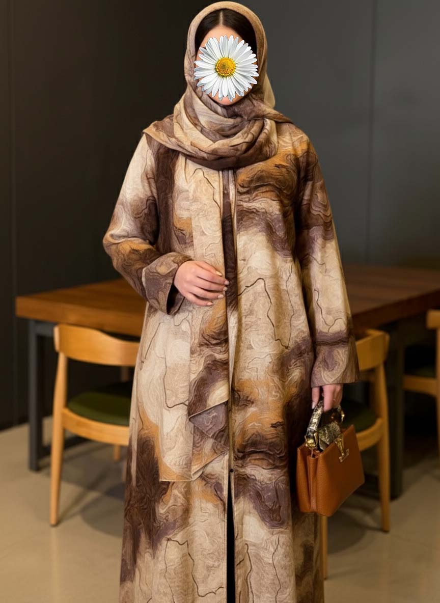 Earth-Tone Marble Luxe Abaya – Premium Modest Wear in Dubai | Brown