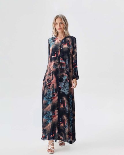 Midnight Blossom Abstract Print Abaya