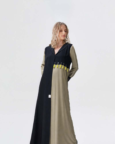 Bold Black& Khaki Abaya Contrast Desert Radiance | ⭐⭐⭐⭐