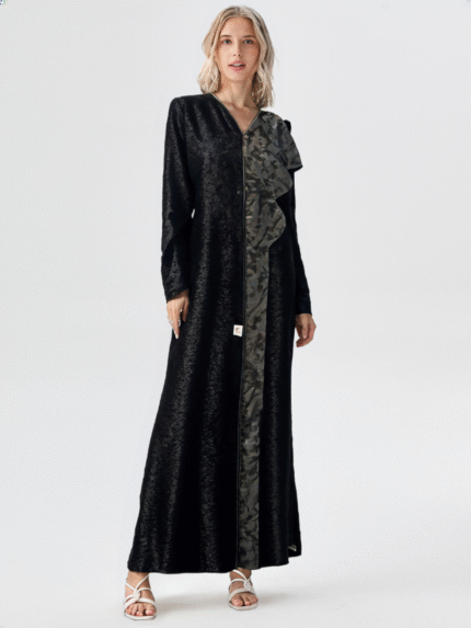 Layali Noir – Black Camouflage Ruffle Abaya