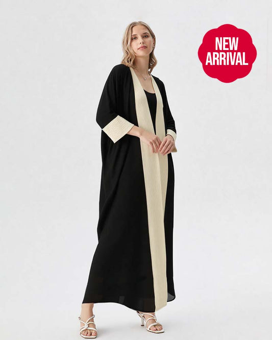 Classic Black & Off-White Abaya Elegance Eternal Poise | New Arrival by Zahra Cloak ⭐⭐⭐⭐⭐