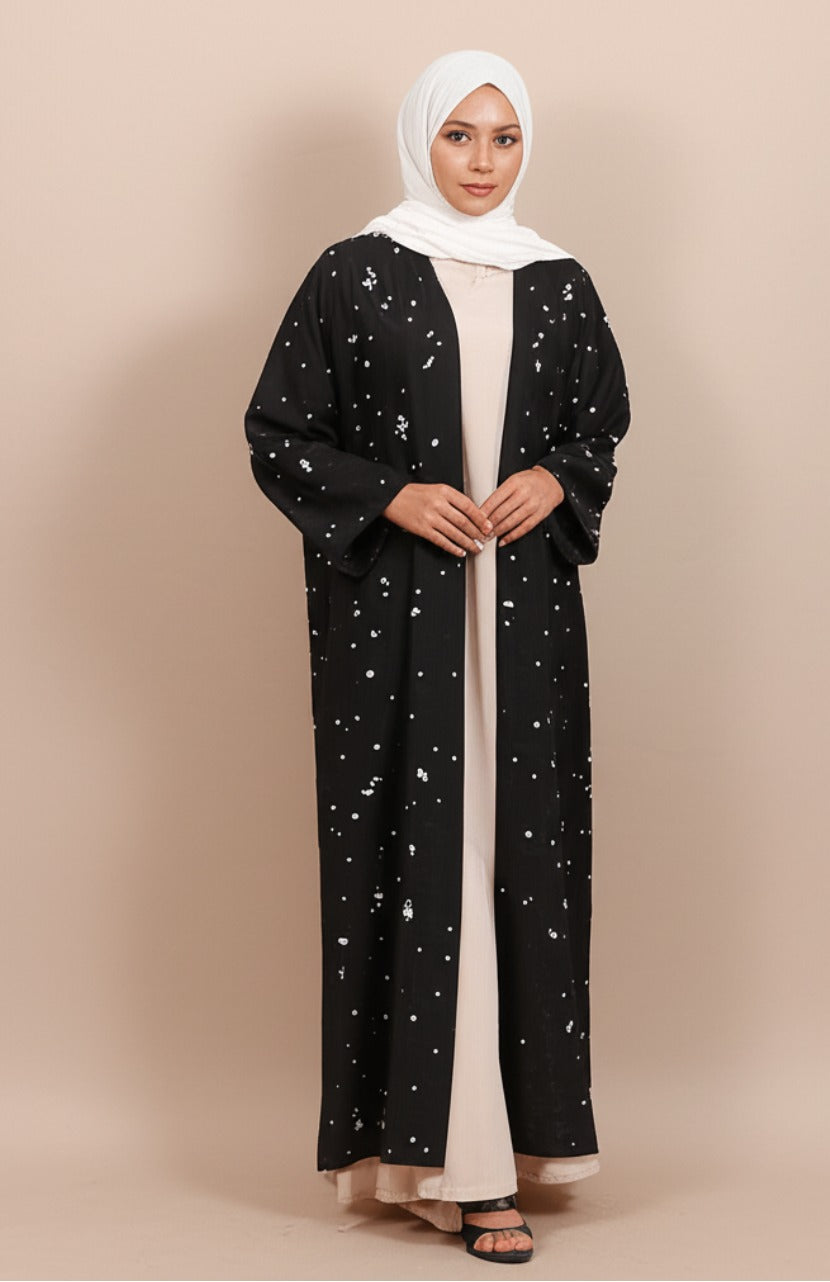 Modest Black Galaxy Pearls Abaya