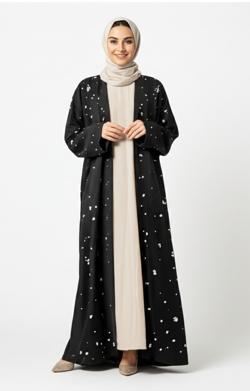 Modest Black Galaxy Pearls Abaya