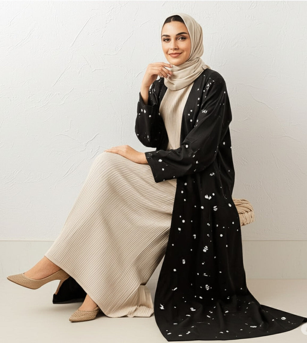 Modest Black Galaxy Pearls Abaya