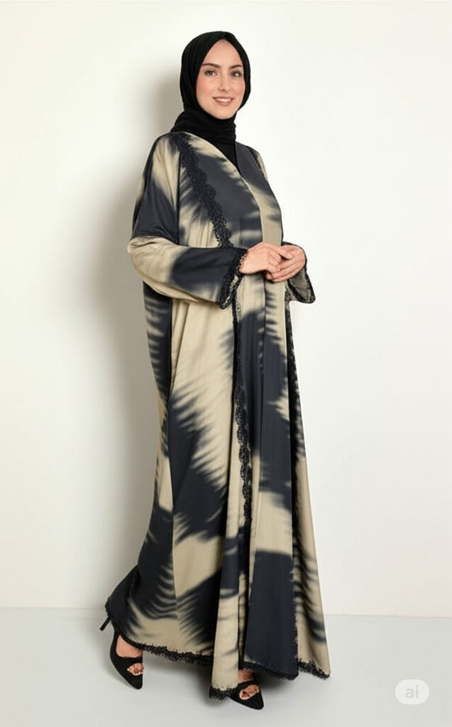 Artistic Abaya Tie-Dye Moonlit Charm