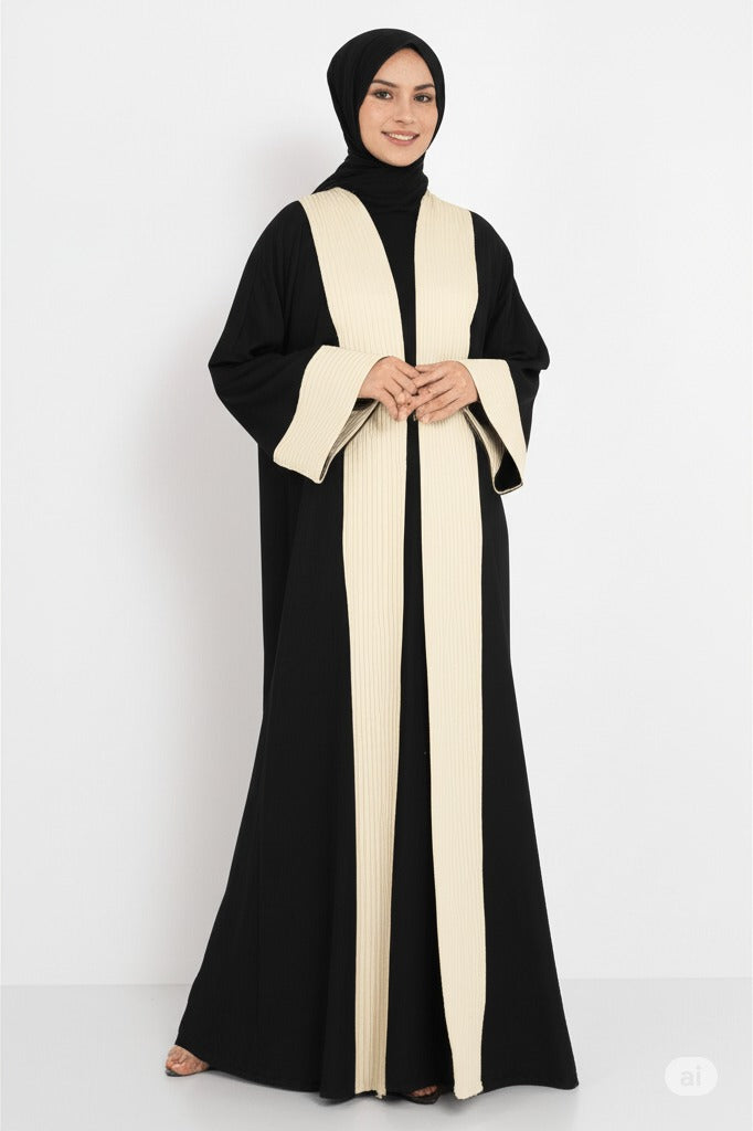 Classic Leen Noir Black & Off-White Abaya