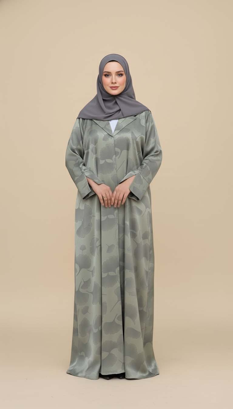 Olive Serenity Abaya - Floral texture