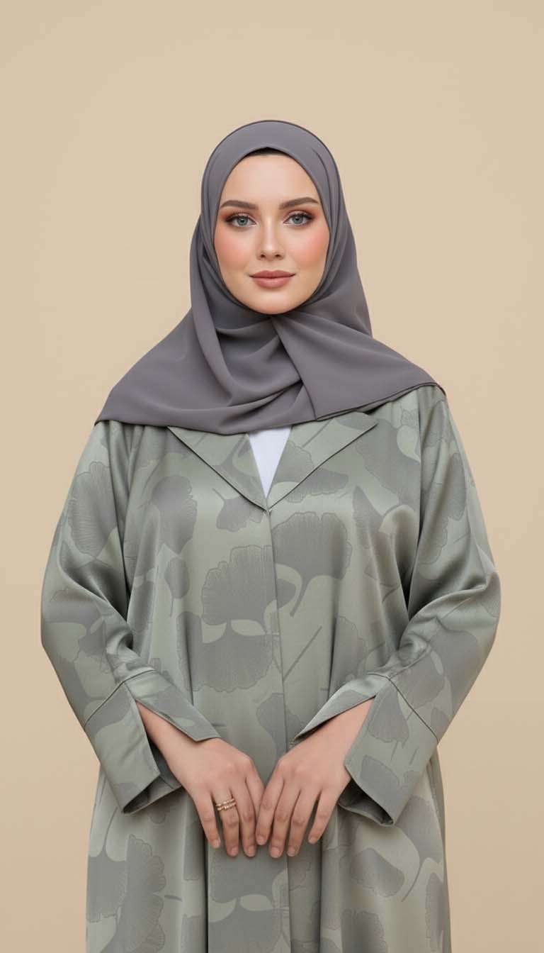 Olive Serenity Abaya - Floral texture