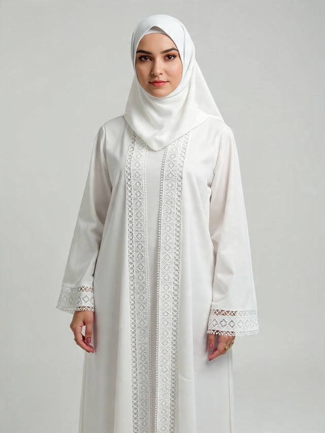 Zahra Cloak White Lace Abaya – Elegant