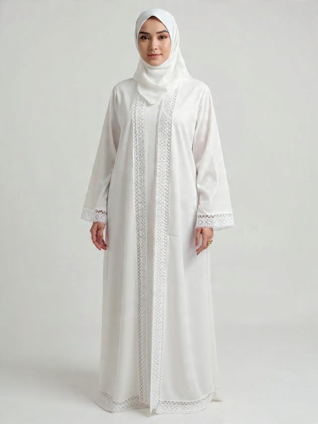 Zahra Cloak White Lace Abaya – Elegant