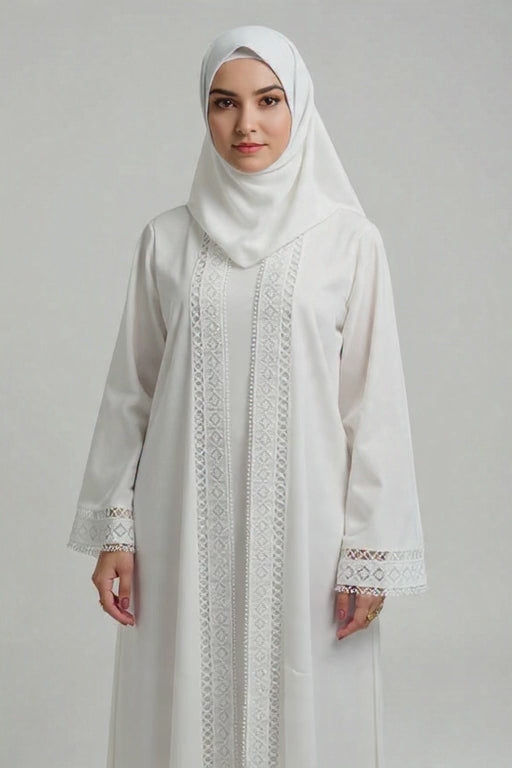 Zahra Cloak White Lace Abaya – Elegant